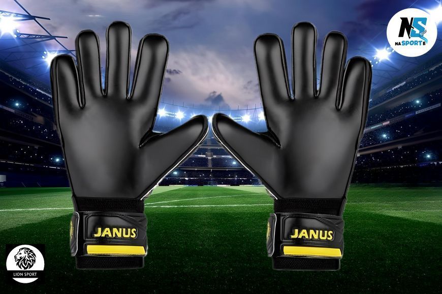 Вратарские профессиональные детские перчатки FOOTBALL MASTERS JANUS размер №6 на 8-10 лет черно-желтые (JAN-6-Y) JAN-6-Y фото