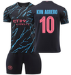 Форма футбольная детская Kun Aguero (Кун Агуэро) 10 Manchester City (Манчестер Сити), сезон 24/25, 20 размер, рост 115-120 см, черно-голубой с розовым