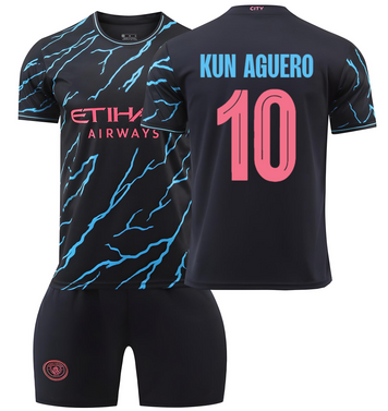 Форма футбольная детская Kun Aguero (Кун Агуэро) 10 Manchester City (Манчестер Сити), сезон 24/25, 20 размер, рост 115-120 см, черно-голубой с розовым MCB-KA-24 фото
