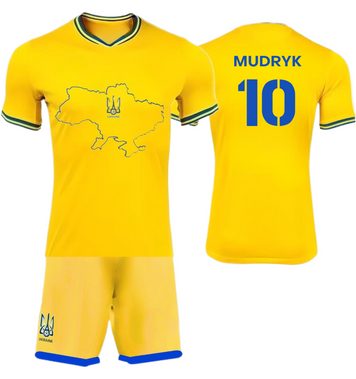 Форма футбольная детская Mudryk (Мудрик) 10 Ukraine (Сборная Украины), сезон 24/25, 20 размер, рост 115-120 см, желтая UK-MD-24 фото