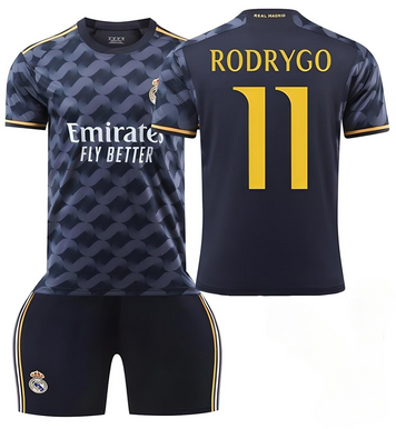 Футбольна форма дитяча Rodrygo (Родріго) 11 Real Madrid (Реал Мадрид), сезон 24/25, 20 розмір, ріст 115-125 см, чорна з жовтим RM-RD-24 фото