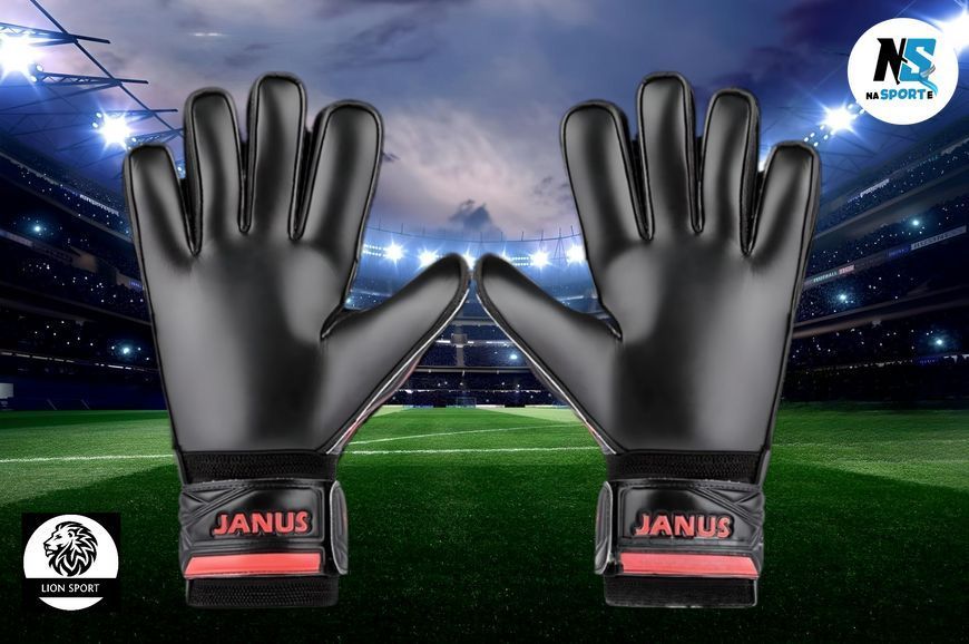 Вратарские профессиональные детские перчатки FOOTBALL MASTERS JANUS размер №5 на 5-8 лет черно-красные (JAN-5-R) JAN-5-R фото