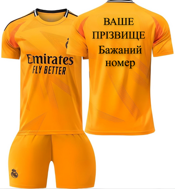 Футбольна форма дитяча з індивідуальним нанесенням Real Madrid (Реал Мадрид), сезон 24/25, 20 розмір, ріст 115-125 см, помаранчева RMO-IA-22 фото