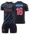 Форма футбольна дитяча Rodrygo (Родріго) 16 Manchester City (Манчестер Сіті), сезон 24/25, 20 розмір, ріст 115-120 см, чорно-блакитний з рожевим