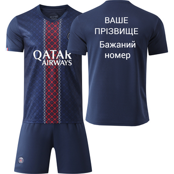 Футбольная форма детская с индивидуальным нанесением PSG (ПСЖ), сезон 2026, 20 размер, рост 115-120 см, темно-синяя с красным PSG-IA-18 фото