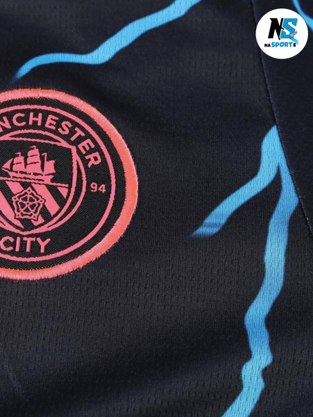 Форма футбольная детская с индивидуальным нанесением Manchester City (Манчестер Сити), сезон 24/25, 20 размер, рост 115-120 см, черно-голубой с розовым MCB-IA-22 фото