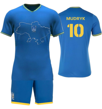 Форма футбольная детская Mudryk (Мудрик) 10 Ukraine (Сборная Украины), сезон 24/25, 20 размер, рост 115-120 см, синяя UKB-MD-26 фото