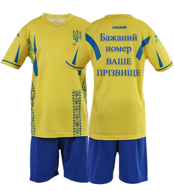 Форма футбольная детская с индивидуальным нанесением Ukraine (Сборная Украины), сезон 24/25, 20 размер, рост 115-120 см, желтая с синим UKR-IA-22 фото