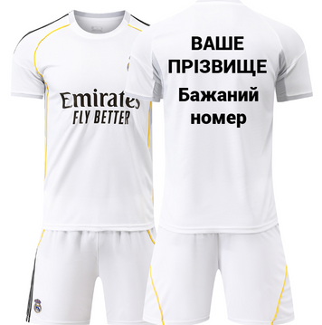 Футбольная форма детская с индивидуальным нанесением Real Madrid (Реал Мадрид), сезон 2026, 20 размер, рост 115-125 см, белая RMB-IA-24 фото