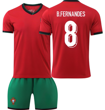 Футбольная форма детская B.Fernandes (Б.Фернандиш) 8 Portugal (Сборная Португалии), сезон 24/25, 20 размер, рост 115-125 см, красная с зеленым ZР-BF-26 фото