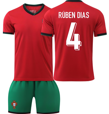 Футбольная форма детская R&uacute;ben Dias (Рубен Диаш) 4 Portugal (Сборная Португалии), сезон 24/25, 20 размер, рост 115-125 см, красная с зеленым ZР-RD-28 фото