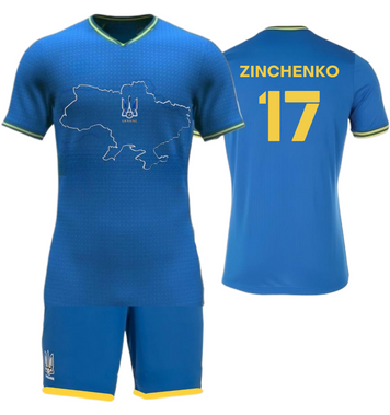 Форма футбольная детская Zinchenko (Зинченко) 17 Ukraine (Сборная Украины), сезон 24/25, 20 размер, рост 115-120 см, синяя UKB-ZN-26 фото