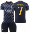 Футбольна форма дитяча Vini Jr. (Вінісіус Жуніор) 7 Real Madrid (Реал Мадрид), сезон 24/25, 22 розмір, ріст 125-130 см, чорна з жовтим