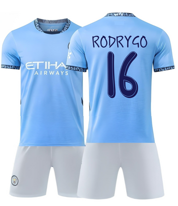 Форма футбольная детская Rodrygo (Родриго) 16 Manchester City (Манчестер Сити), сезон 24/25, 20 размер, рост 115-120 см, сине-голубая MC-RR-22 фото