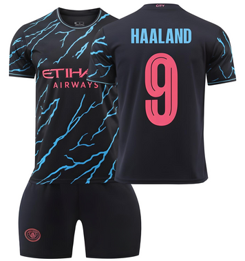 Форма футбольна дитяча Haaland (Голанд) 9 Manchester City (Манчестер Сіті), сезон 24/25, 20 розмір, ріст 115-120 см, чорно-блакитний з рожевим MCB-HL-24 фото