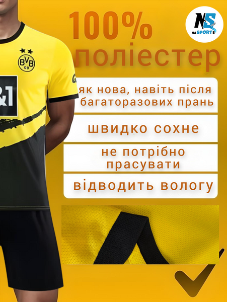 Форма футбольна дитяча з індивідуальним нанесенням Borussia Dortmund (Боруссія Дортмунд), сезон 24/25, 20 розмір, ріст 115-120 см, жовто-чорна BD-IA-30 фото
