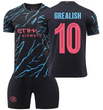 Форма футбольная детская Grealish (Грилиш) 10 Manchester City (Манчестер Сити), сезон 24/25, 20 размер, рост 115-120 см, черно-голубой с розовым