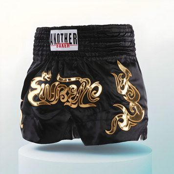 Шорты для тайского бокса и кикбоксинга Another Boxing размер S рост 130-140 см черный с золотым TSH-05-XL фото